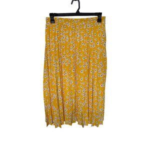 Chartou Womans Pleated Bright Fun Skirt Yellow Floral Lined Womans L